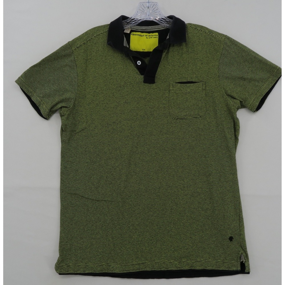Descendant of Thieves Mens Olive Green Striped Cotton Polo Shirt Large Limited